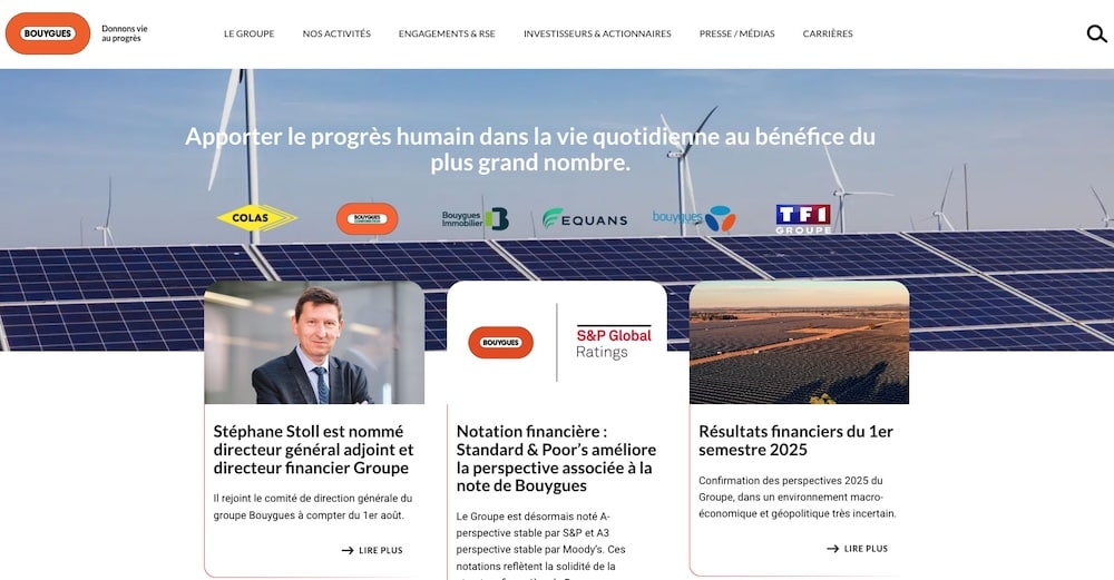 Site WordPress de l'entreprise Bouygues
