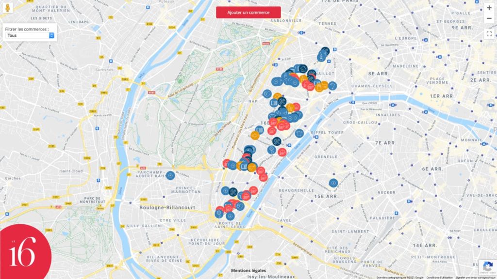 map commerçants du 16e