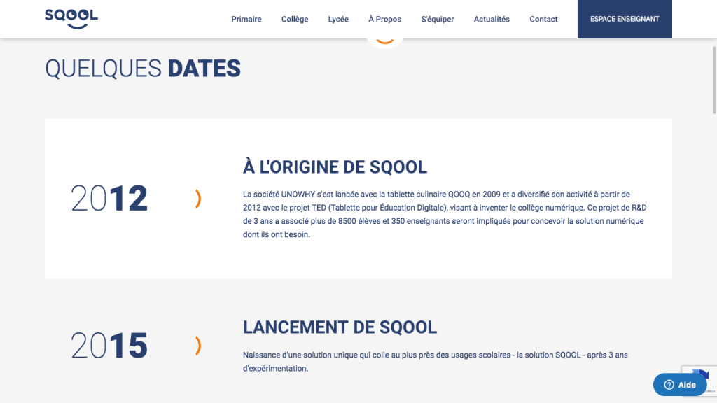 Page à propos du site Sqool