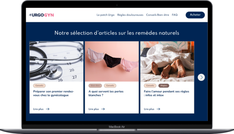 Screen section de la page d'accueil