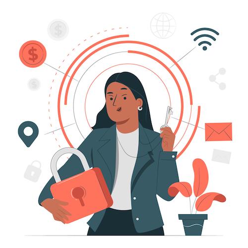 Femme qui tient une clé et un cadenas symbole d'une personne ayant un site web avec une bonne configuration SSL