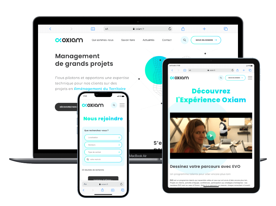 Mock-up du site Oxiam