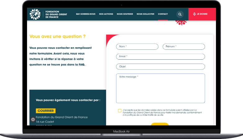 Page contact avec formulaire