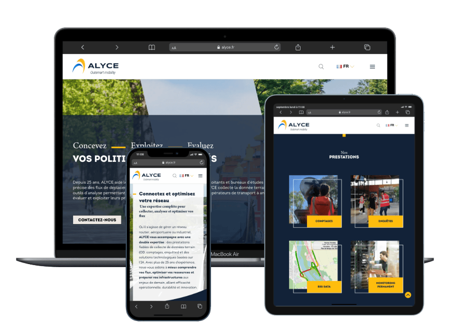 Mockup responsive du site Alyce