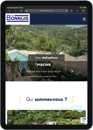 Sections de la page d'accueil sur tablette